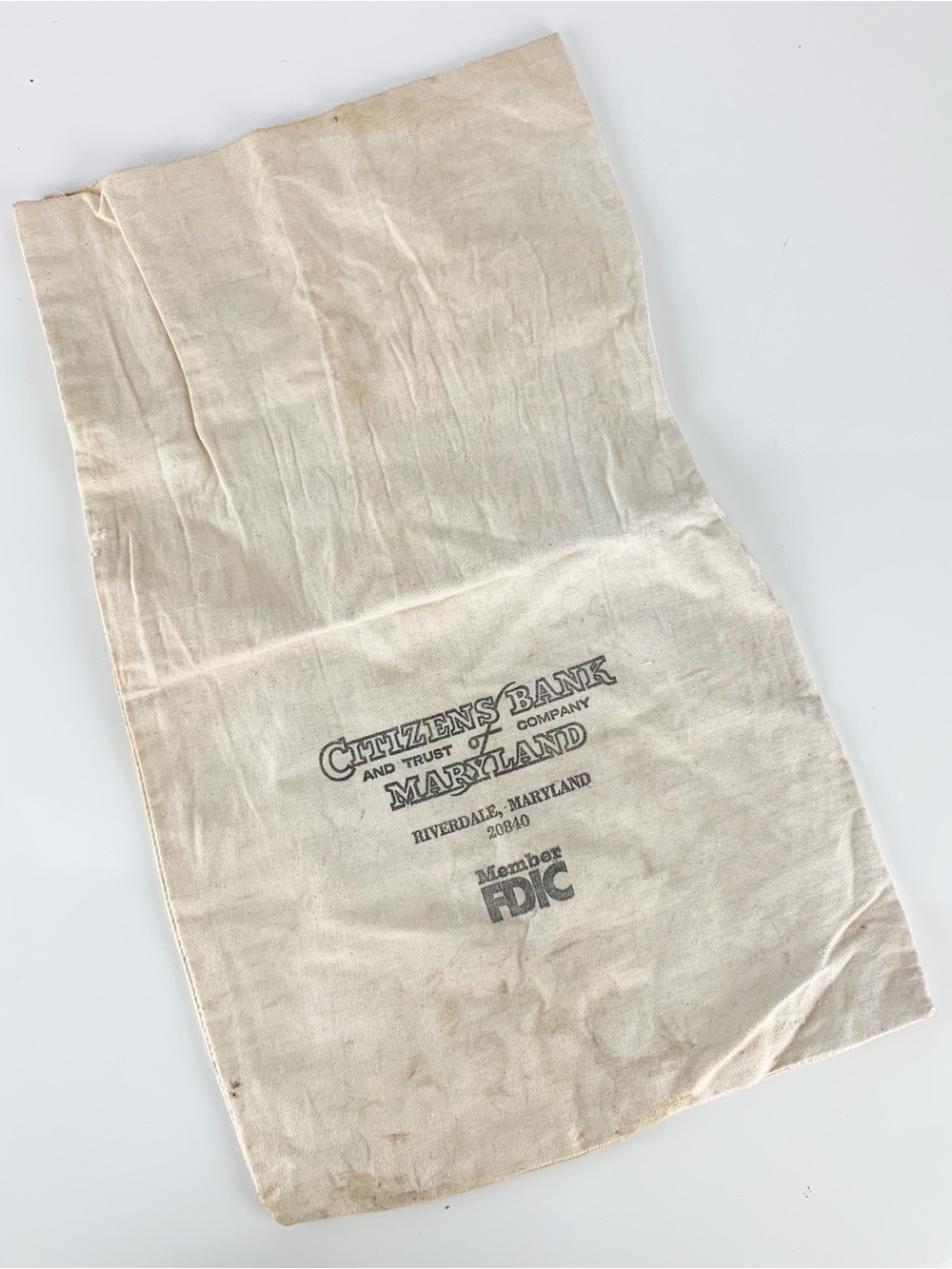 Vintage Citizens Bank Riverdale Maryland Canvas Cloth Money Bag Deposit Sack